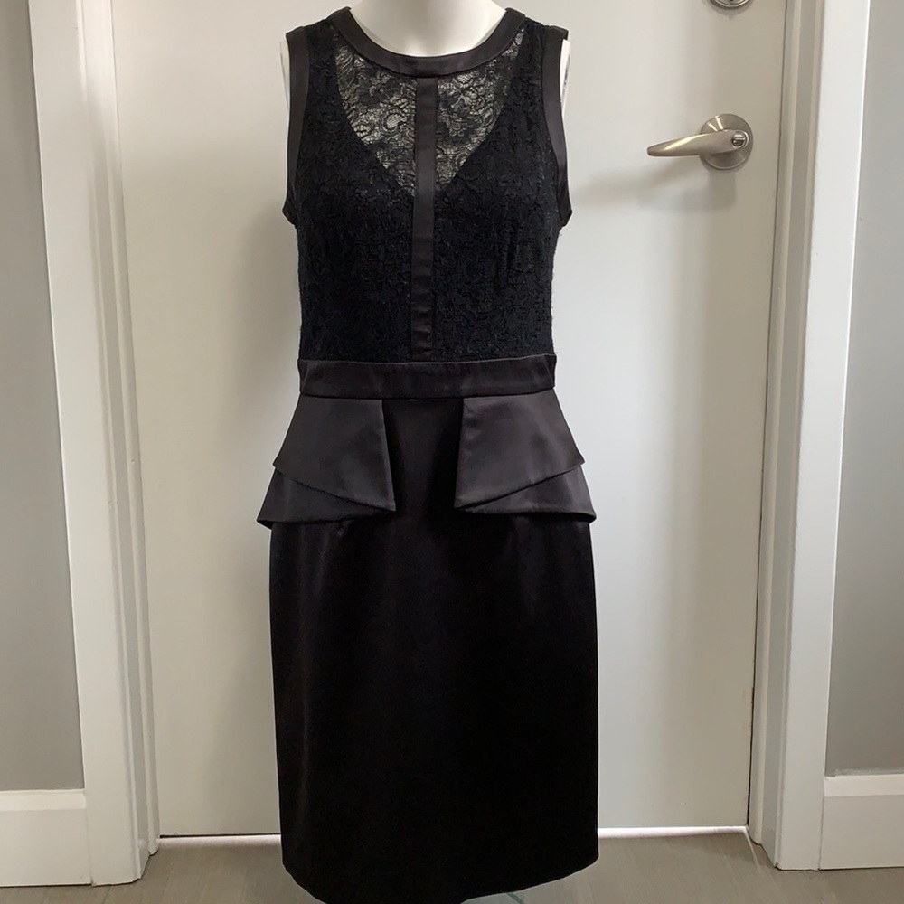 Vince Camuto black lace and satin dress